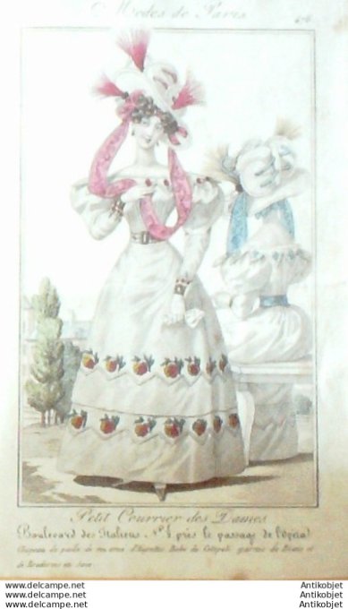 Gravure Mode Courrier des Dames 1825 #  476 (eau forte old Fashion plate)