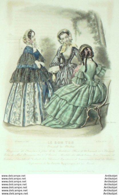 Gravure Mode Le Bon Ton 1853 20 #  3 (aquarelle old fashion plate)