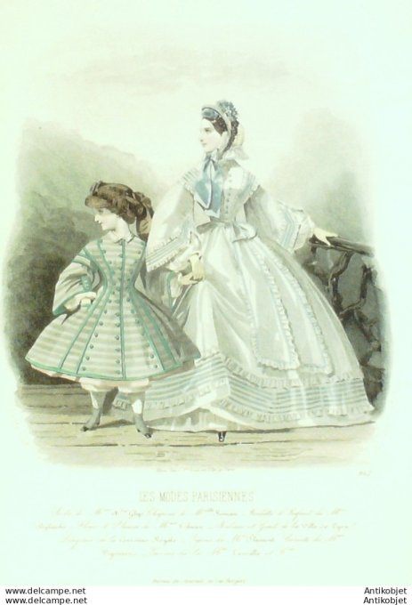 Gravure Les Modes Parisiennes 1861 # 952 Robe gros de Turin Maison Ghys