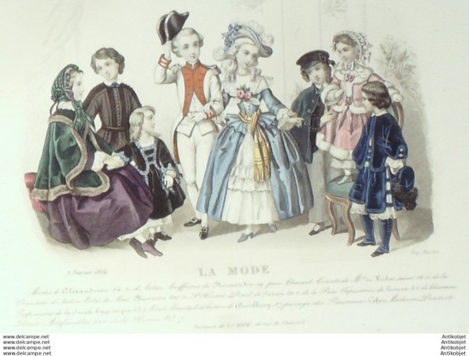 Gravure La mode 1854 #  1 (aquarelle old Fashion plate)
