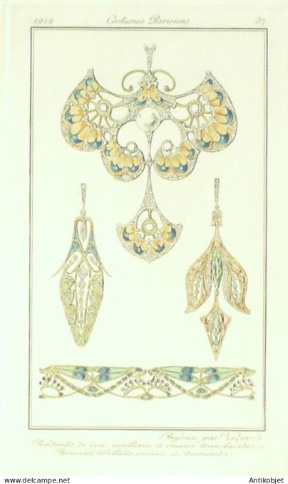 Gravure Mode Costume Parisien 1912 #   37 Veyer (eau forte)