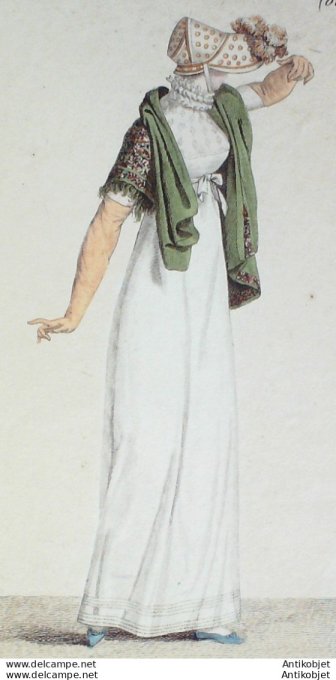 Gravure de mode Costume Parisien 1807 n° 859 Fichu Guimpe mousseline