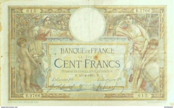 Billet Banque de France 100 francs Luc Olivier Merson B.10=4=1915 TTB