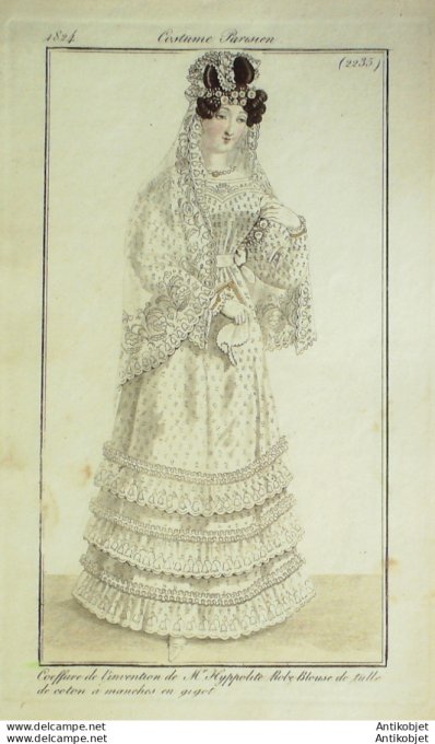 Costume Parisien 1824 # 2235 Robe blouse de tulle manches gigot