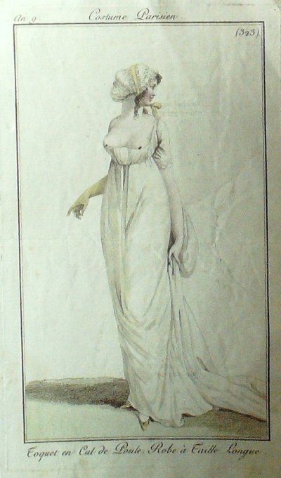 Gravure Mode Costume Parisien 1801 an   9 # 323 (eau forte old Fashion plate