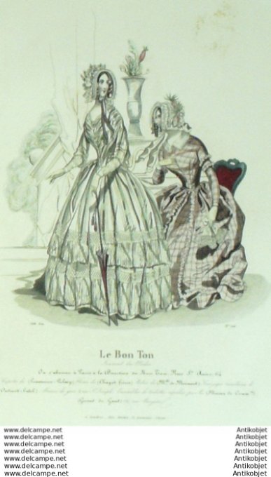Gravure Mode Le Bon Ton 1843 # 706 (aquarelle old fashion plate)