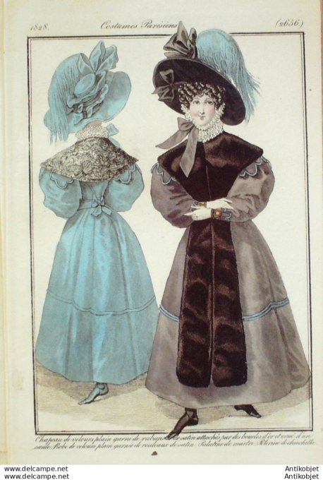 Costume Parisien 1828 # 2656 Palatine de martre  Pélerine Chinchilla