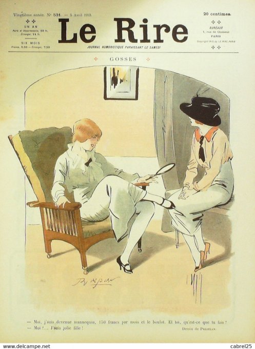 Le Rire 1913 n°531 Préjelan Pierlis Hémard Fabiano Laborde Boisyvon