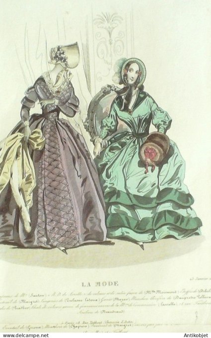 Gravure La mode 1841 #  3 (aquarelle old Fashion plate)