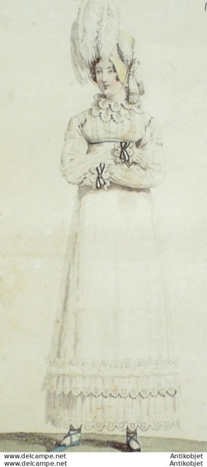 Gravure de mode Costume Parisien 1814 n°1411 Chapeau de paille d'Italie