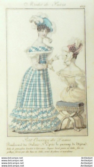 Gravure Mode Courrier des Dames 1825 #  429 (eau forte old Fashion plate)