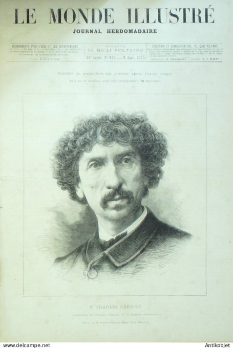 Le Monde illustré 1874 n°926 Opéra Charles Garnier muses autographe scène plafonds