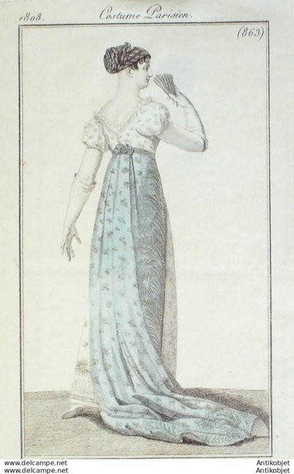Gravure de mode Costume Parisien 1808 n° 863 Queue de cour