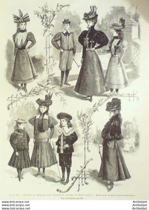 Gravure de mode Revue de la mode Gazette NB (maison Thirion) Parures de promenade