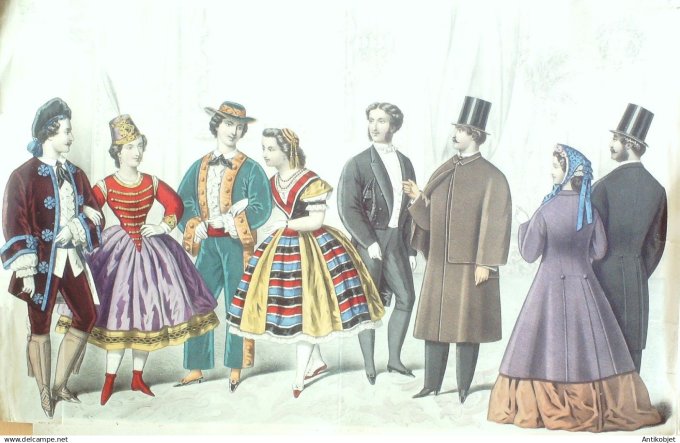Gravure de Mode originale Le Progres 1853 # 53 (Maison Desprey) Travestissements