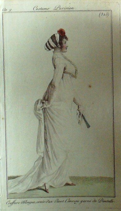 Gravure Mode Costume Parisien 1801 an   9 # 325 (eau forte old Fashion plate