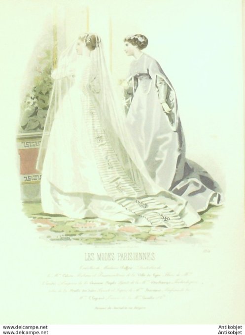 Gravure Les Modes Parisiennes 1865 #1254 Robe de mariée Maison Pieffort