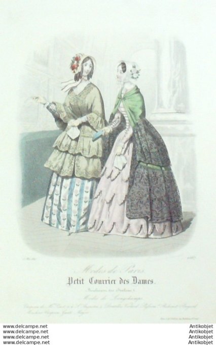 Gravure Mode Courrier des Dames 1847 # 2267 (eau forte old Fashion plate)
