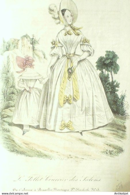 Gravure Mode Le Follet 1832 # 254 (aquarelle Old Fashion plate)