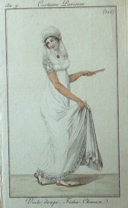 Gravure Mode Costume Parisien 1801 an   9 # 326 (eau forte old Fashion plate