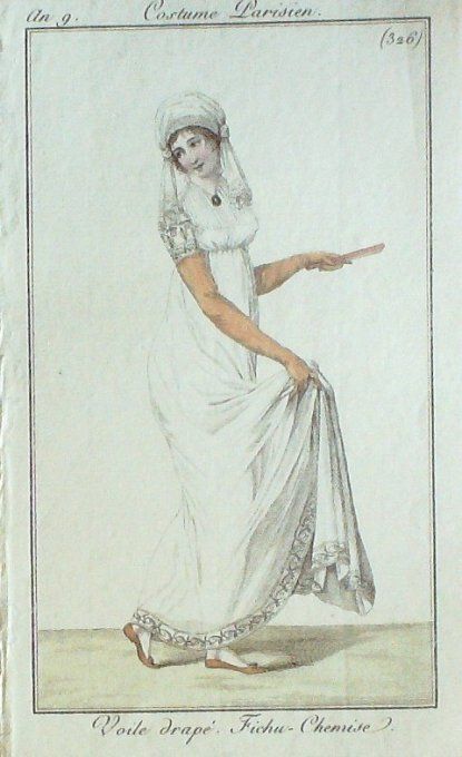 Gravure Mode Costume Parisien 1801 an   9 # 326 (eau forte old Fashion plate