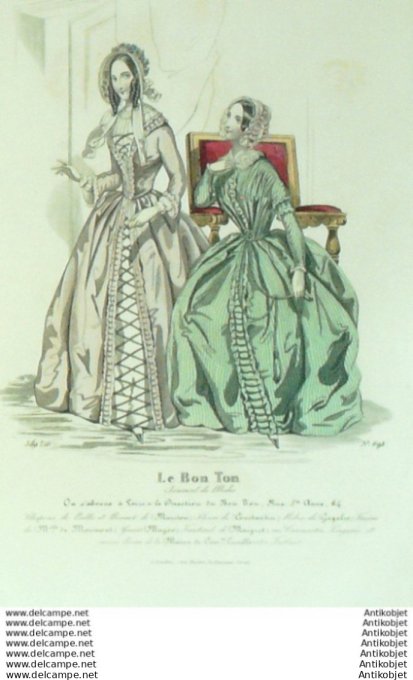 Gravure Mode Le Bon Ton 1843 # 691 (aquarelle old fashion plate)