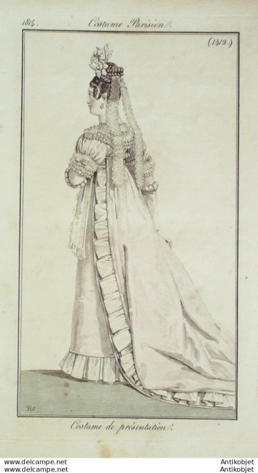 Gravure de mode Costume Parisien 1814 n°1412 Costume de présentation