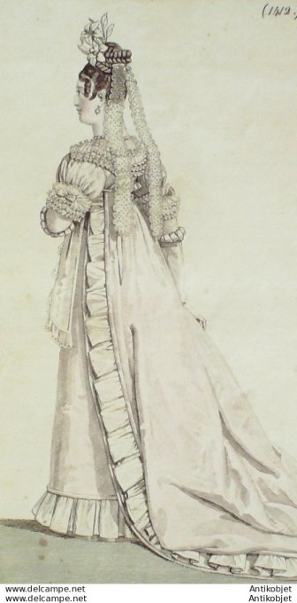 Gravure de mode Costume Parisien 1814 n°1412 Costume de présentation