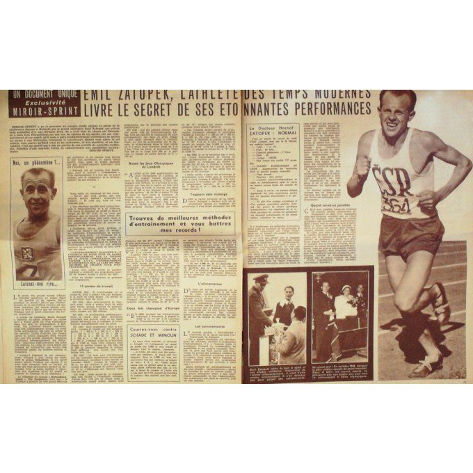 Miroir Sprint 1952 #  327 15 Sep Zatop Ek Reims/Bordeaux Lyon/Pe Rpignan France/Finlande