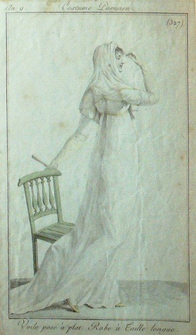 Gravure Mode Costume Parisien 1801 an   9 # 327 (eau forte old Fashion plate