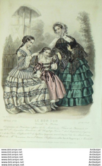 Gravure Mode Le Bon Ton 1853 20 # 13 (aquarelle old fashion plate)