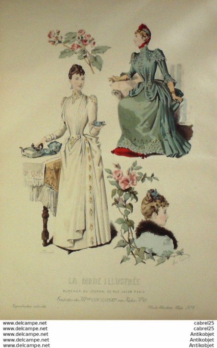 Gravure de mode La Mode illustrée 1890 n°08 (Maison Coussinet)