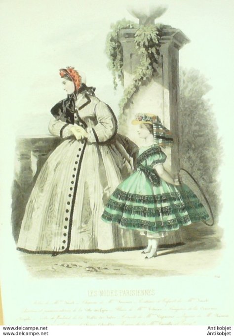 Gravure Les Modes Parisiennes 1861 # 954 Robe de foulard Maison JacobFauvet