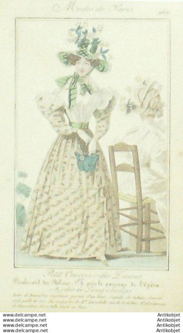Gravure Mode Courrier des Dames 1825 #  469 (eau forte old Fashion plate)