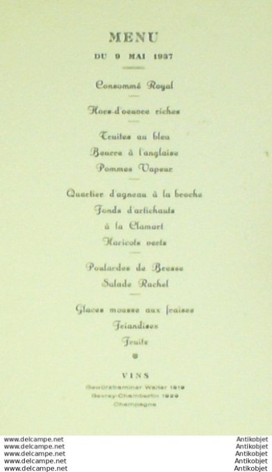 Menu Lucette illustre de branche fleurie 1937