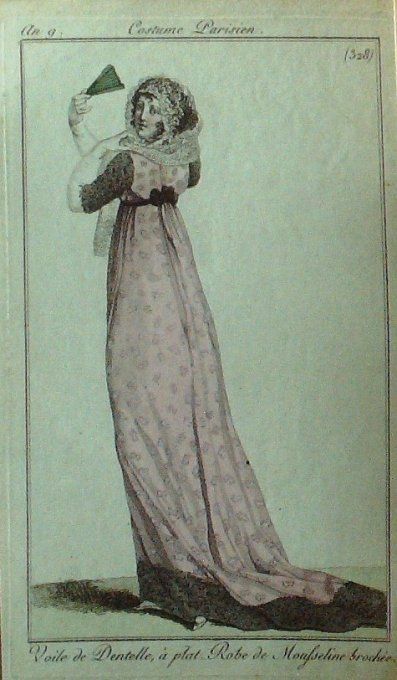 Gravure Mode Costume Parisien 1801 an   9 # 328 (eau forte old Fashion plate