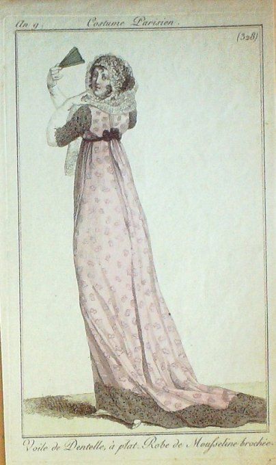Gravure Mode Costume Parisien 1801 an   9 # 328 (eau forte old Fashion plate