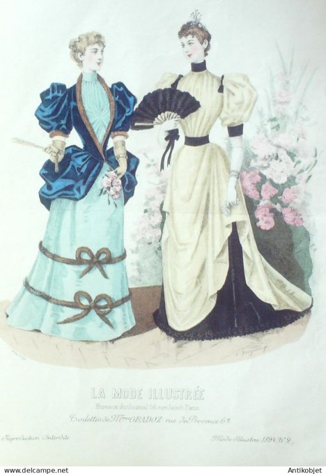 Gravure Mode illustree 1894 # 02 (Old Fashion plate) RARE