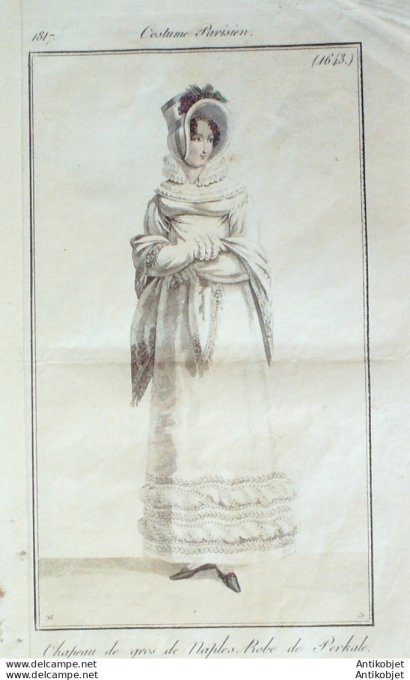 Gravure de mode Costume Parisien 1817 n°1643 Robe perkale