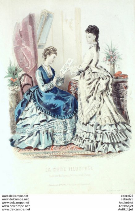 Gravure de mode La Mode illustrée 1874 n°36 (Maison Delaunay)