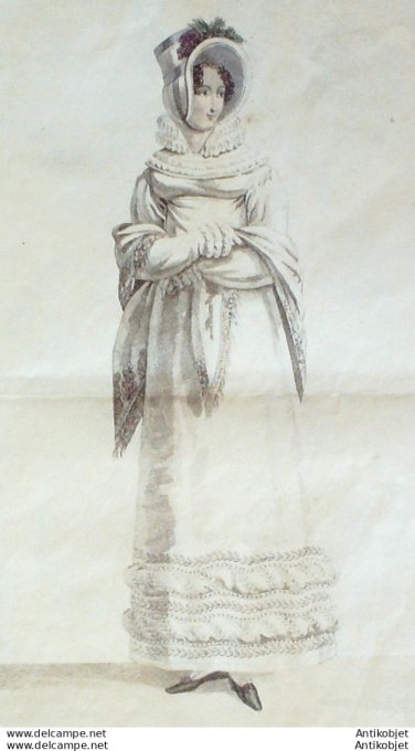 Gravure de mode Costume Parisien 1817 n°1643 Robe perkale