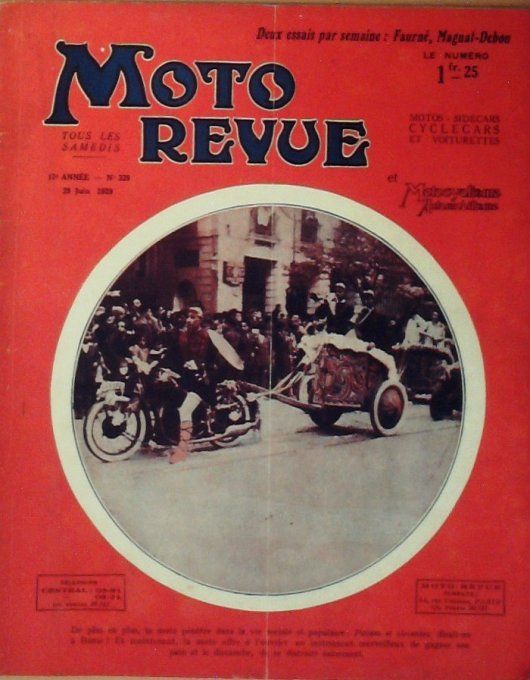 MMoto Revue 1929 n°329 Passet Sidecar 600 Brough Supérior Novi Graissage 2 temps