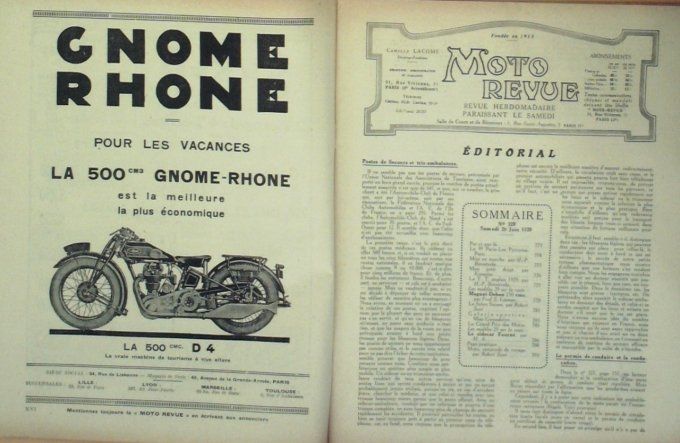 Moto Revue 1929 n° 329 Passet Sidecar 600 Brough Supérior Novi Graissage 2 temps