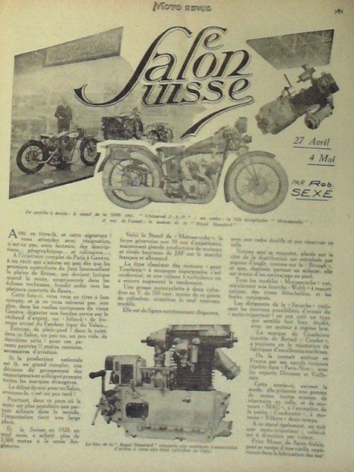 Moto Revue 1929 n° 329 Passet Sidecar 600 Brough Supérior Novi Graissage 2 temps