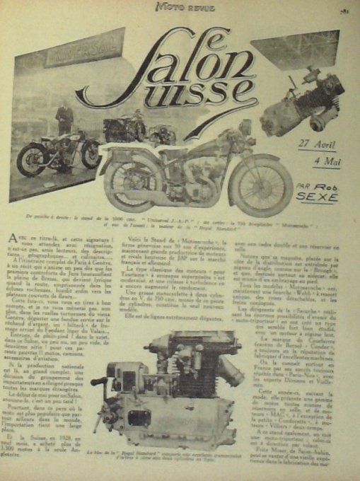 MMoto Revue 1929 n°329 Passet Sidecar 600 Brough Supérior Novi Graissage 2 temps