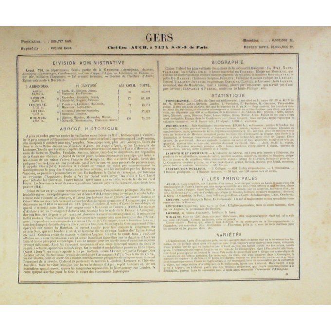 Carte Gers (32) Auch Graveur Villerey 1871
