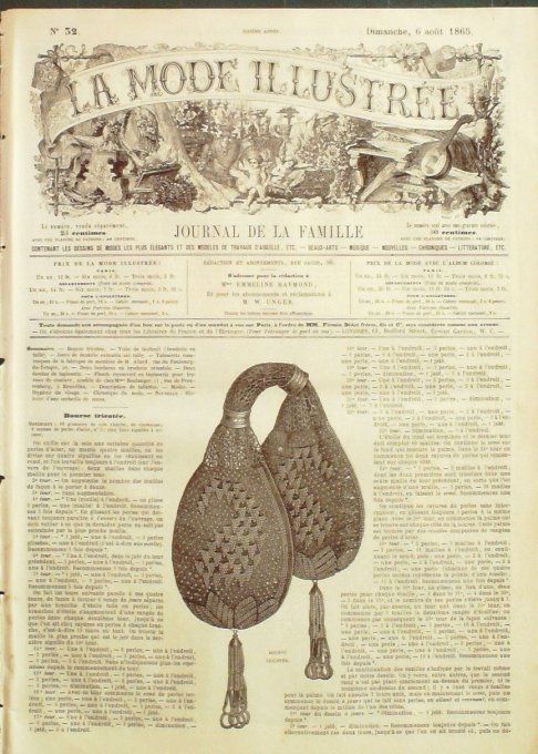 Journal Mode illustrée 1865 # 32 Bourse tricotée