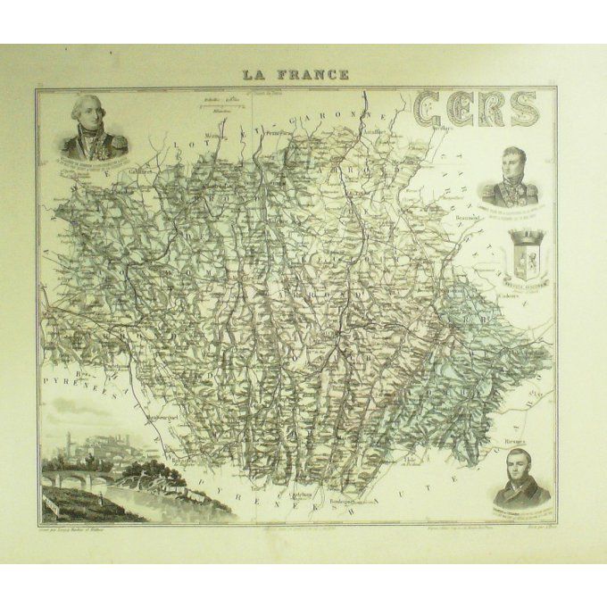 Carte GERS (32) AUCH Graveur LECOQ WALTNER BARBIER 1868