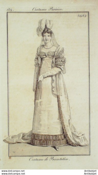 Gravure de mode Costume Parisien 1814 n°1413 Costume de présentation