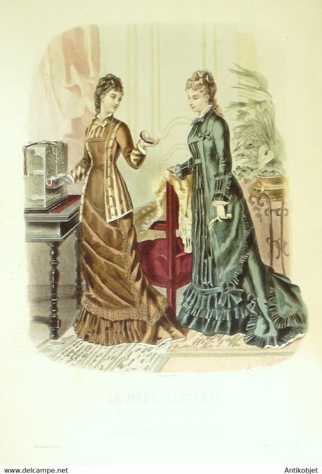 Gravure de mode La Mode illustrée 1877 n°38 (Maison Fladry)